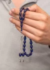 Gümüş Püsküllü Lacivert Sıkma Kehribar Tesbih