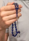Gümüş Püsküllü Lacivert Sıkma Kehribar Tesbih