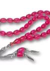Gümüş Püsküllü Pembe Ateş Kehribar Tesbih