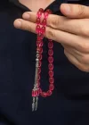 Gümüş Püsküllü Pembe Ateş Kehribar Tesbih