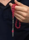 Gümüş Püsküllü Pembe Ateş Kehribar Tesbih