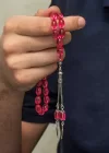 Gümüş Püsküllü Pembe Ateş Kehribar Tesbih