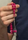 Gümüş Püsküllü Pembe Sıkma Kehribar Tesbih