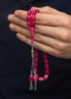 Gümüş Püsküllü Pembe Sıkma Kehribar Tesbih