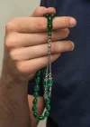 Gümüş Püsküllü Yeşil Ateş Kehribar Tesbih