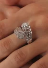 Gümüş Renk 3D Yonca Model Zirkon Taşlı Kadın Yüzük