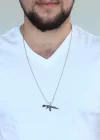 Gümüş Renk Krom Kaplama Kararmaz Tüfek Tasarım Metal Erkek Kolye