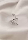 Gümüş Renk Metal Ok Tasarımlı Zirkon Taşlı Kadın Yüzük