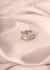 Gümüş Renk Metal Zirkon Taşlı Çarpı Model Ayarlanabilir Kadın Yüzük