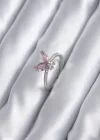 Gümüş Renk Pembe Zirkon Taşlı Kelebek Model Kadın Yüzük