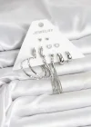 Gümüş Renk Pirinç 6 Çiftli Kadın Küpe Seti