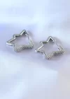 Gümüş Renk Yıldız Model Zirkon Taşlı Pirinç Kadın Küpe