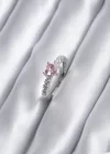 Gümüş Renk Zirkon Taşlı Pembe Kristal Kalp Model Kadın Yüzük