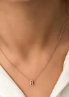 Gümüş Rose 3 Boyutlu R Harf Bayan Kolye
