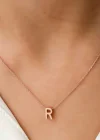 Gümüş Rose 3 Boyutlu R Harf Bayan Kolye