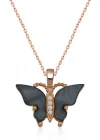 Gümüş Rose Antrasit Kaplangözü Taşlı Kelebek Kolye