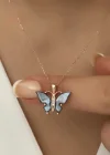 Gümüş Rose Antrasit Kaplangözü Taşlı Kelebek Kolye