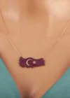 Gümüş Rose Ay Yıldız Türkiye Haritası Kadın Kolye