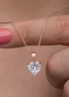 Gümüş Rose Beyaz Taşlı Kalpli Kadın Kolye