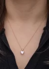 Gümüş Rose Beyaz Taşlı Kalpli Kadın Kolye