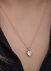Gümüş Rose Beyaz Taşlı Kalpli Kadın Kolye