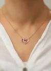 Gümüş Rose İki Kalp Bayan Kolye