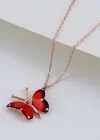 Gümüş Rose Kırmızı Kelebek Kolye