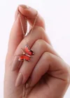 Gümüş Rose Kırmızı Kelebek Kolye
