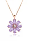Gümüş Rose Lila Çiçek Kolye
