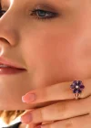Gümüş Rose Mor Sevgi Çiçeği Kadın Yüzük