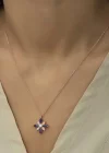 Gümüş Rose Mor Taşlı Umut Çiçeği Kolye