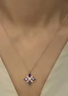 Gümüş Rose Mor Taşlı Umut Çiçeği Kolye