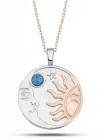 Gümüş Rose Opal Mavi Taşlı Ay Güneş Kadın Kolye