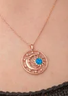 Gümüş Rose Opal Mavi Taşlı Ay Güneş Kadın Kolye
