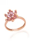 Gümüş Rose Pembe Taşlı Lotus Çiçeği Kadın Yüzük