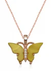 Gümüş Rose Sarı Kaplangözü Taşlı Kelebek Kolye