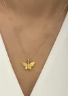 Gümüş Rose Sarı Kaplangözü Taşlı Kelebek Kolye