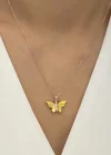 Gümüş Rose Sarı Kaplangözü Taşlı Kelebek Kolye