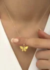 Gümüş Rose Sarı Kaplangözü Taşlı Kelebek Kolye