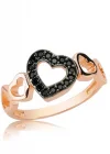 Gümüş Rose Siyah Kalpli Bayan Yüzük