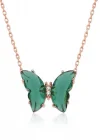Gümüş Rose Yeşil Cam Kelebek Kolye