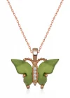 Gümüş Rose Yeşil Kaplangözü Taşlı Kelebek Kolye
