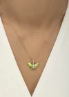 Gümüş Rose Yeşil Kaplangözü Taşlı Kelebek Kolye