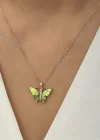 Gümüş Rose Yeşil Kaplangözü Taşlı Kelebek Kolye