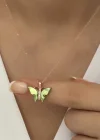 Gümüş Rose Yeşil Kaplangözü Taşlı Kelebek Kolye