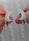 Gümüş Sallantılı Ay Yıldız Kadın Küpe