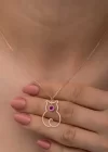 Gümüş Temmuz Ayı Doğum Taşı Kedi Kadın Kolye