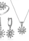 Gümüş Trapez Taşlı  Çiçek Bayan Set
