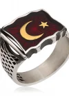 Gümüş Türk Bayrağı Erkek Yüzük