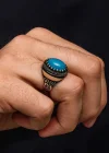 Gümüş Turkuaz Taşlı Erkek Yüzük